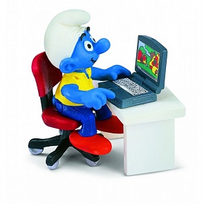 Фигурка из серии Смурфики - Гномик у компьютера (Schleich, 40263k) Фигурка из серии Смурфики - Гномик у компьютера (Schleich, 40263k)